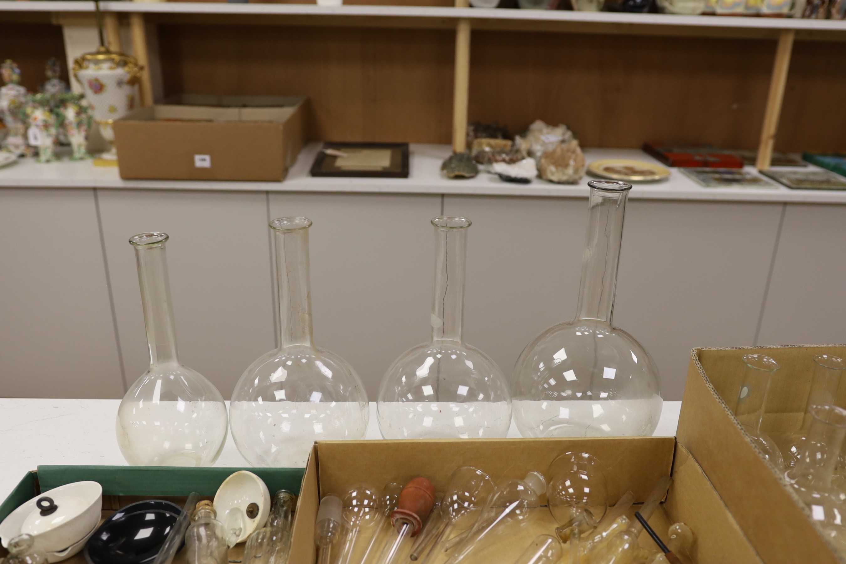 A pre-war chemistry set including stirring sticks, pipettes, tubes and bottles
